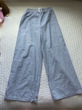 SHEIN Blue & White Striped Elastic-Waist Pants